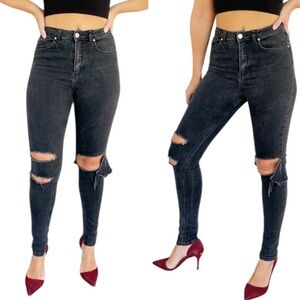 Missguided black high rise distressed ripped knee skinny jeans size 2